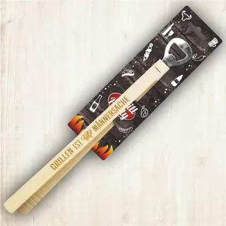 AV Andrea Verlag Grillzange mit Flaschenöffner - Grillen ist Männersache - Echt Holz ca. 35 cm lustiger Spruch Motiv Gravur hochwertig gelasert das perfekte Männerwerkzeug Geschenkidee