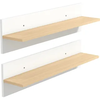 HOMCOM Wandregal 2er-Set Schweberegal, Wandboard, Regalbrett zur Präsentation, für Küche, Wohnzimmer, Badezimmer, Weiß+Naturholz, 80 x 16,5 x 20 cm   Aosom