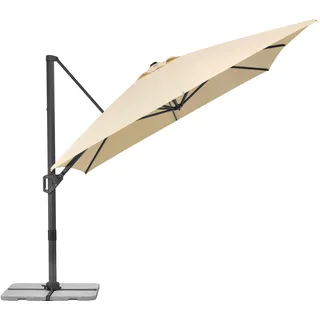 Schneider Ampelschirm TAVO 400 x 300 cm, Natur, 360° drehbar, neigbar, Air-vent, Polyester 200 g/m2, Schutzhülle & Plattenständer