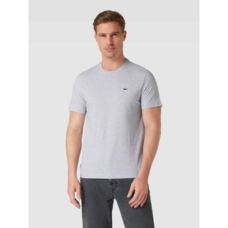 T-Shirt mit Rundhalsausschnitt und Label-Stitching, Silber Melange, XXL