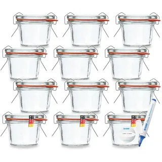 Flaschenbauer - kleines Sturzglas 35ml verwendbar als Mini Einmachglas, Marmeladenglas, Vorratsglas, Konservenglas 12 Stück Inklusive Etikett - Made in Germany