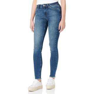 Damen ONLY Skinny Fit Ankle Jeans | Stretch Denim Hose Fransen am Saum | ONLBLUSH Cropped Röhrenjeans, Farben:Blau, Größe:M / 32L