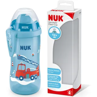 NUK Flexi Cup Trinklernbecher für Kleinkinder | 12+ Monate | 300 ml | Auslaufsicherer, weicher Trinkhalm | Clip | Schutzkappe | BPA-frei | Blau