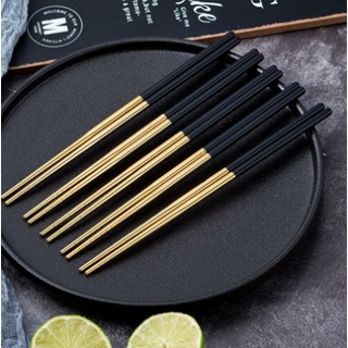 10 Paar Essstäbchen Chopsticks Chinesische Schwarz Edelstahl Stäbchen Sushi Stäbchen