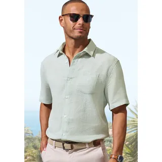 Leinenhemd JOHN DEVIN "Kurzarmhemd", Herren, Gr. XXL (45/46), N-Gr, grün (hellgrün), Leinenmischung;Web, Obermaterial: 55% Leinen, 45% Baumwolle, regular fit normal, Rundhals, abgesteppte Kante, Hemden, Luftiges Freizeithemd mit dezentem Muster