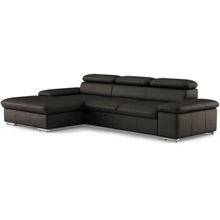 CAVADORE Echtleder-Schlafcouch Valerie mit XL-Longchair / Ecksofa mit Bettfunktion, Kopfteilverstellung + großem Longchair / 286 x 73 x 174 / Leder Dunkelbraun