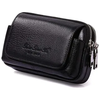 Hebetag Gürteltasche aus Leder für Herren und Damen, Clip-Halter, Outdoor, Reisen, Camping, Tasche, Geldbörse, Bauchtasche, Handyhülle, Schwarz - S