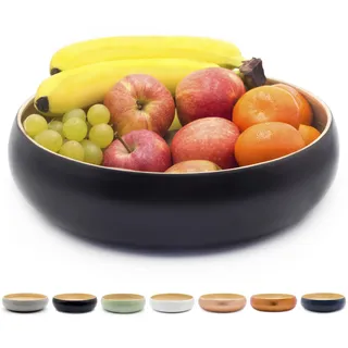 Dehaus® Groß Stilvolle Handgemacht Bambus Schüssel 30cm, als Obstschale, Salatschüssel oder Brotkorb, Obstkorb aus Holz, moderner Holzschale, große runde Schale (Schwarz)