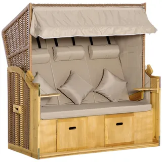 Outsunny Strandkorb 3-Sitzer Dach 2 Klapptische Fußstütze 5-stufige Rückenlehne Polyrattan 150x79x160cm
