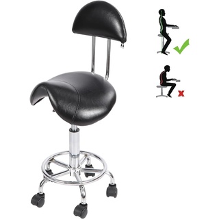REDCAMP Upgrade Sattelhocker mit Rückenlehne, ergonomischer Sattelstuhl mit Rädern für Spa, Salon, Massage und Kosmetikerin, Verstellbarer hycraulischer Sitz. Schwarz