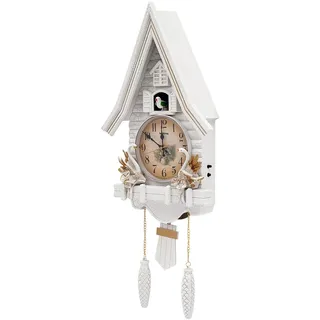 EasegantEl Moderne Wanduhr, weiß, leise, Kuckucksuhr, weiße Wanduhr, dekorative Wanduhr, Glockenfunktion, verstellbar, für Schlafzimmer, Wohnzimmer, Küche, Büro, Batterien nicht im Lieferumfang