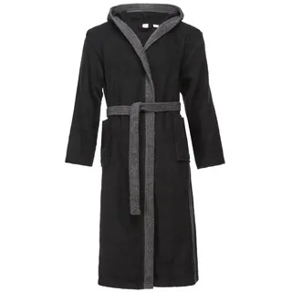 Ladeheid Bademantel Herren Frottee Bademantel aus 100% Baumwolle LA40-190, Langform, Baumwolle, Kapuze, elastischer Bund grau|schwarz 3XL