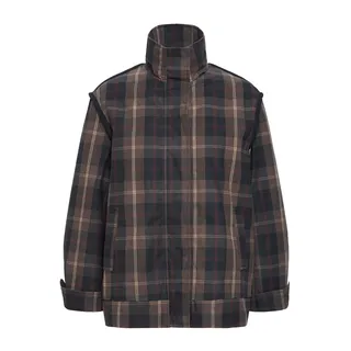 Wintermantel ICHI "Damen Jacke IHCRONTO", Damen, Gr. 38, blau (schwarz navy check), Obermaterial: 100% Baumwolle CO., Mäntel Wintermantel
