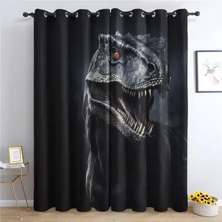 Vorhänge Dinosaurier Muster - Kinder T-Rex Dino Fenster Gardinen mit Ösen, Vorhang Blickdicht Verdunklungsvorhänge Thermovorhang für Wohnzimmer Schlafzimmer Deko 2er Set, H 175 x B 140 cm G&-17
