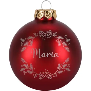 Herz & Heim® Personalisierte Weihnachtskugel mit Gravur – Christbaumkugel mit Name – Auswahl Farbe & Größe – Weihnachtsbaumkugeln als festlicher Baumschmuck für Weihnachten (Rot matt, 8 cm Ø)