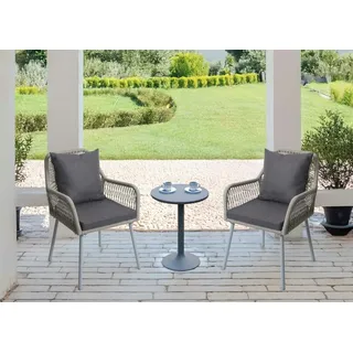 Mendler 2er-Set Gartenstuhl HWC-O12, Outdoor Sitz-/Rückenpolster Aluminium Seilgeflecht Rope ~ hellgrau, Bezug dunkelgrau