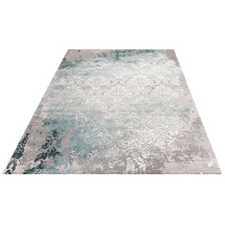 Teppich Alisa, Leonique, rechteckig, Höhe: 12 mm, Hoch-Tief-Effekt, Vintage, florale Ornamente, Kurzflor blau|grau 80 cm x 150 cm x 12 mm