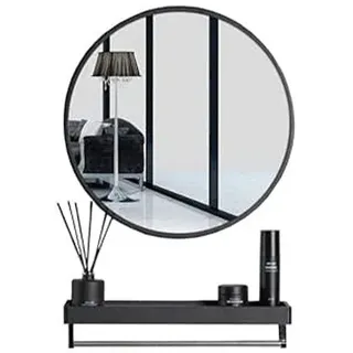 Best for Home Badspiegel Rundspiegel 70 cm mit Ablage – Schwarz & modern (Spiegel, 1-St., 1 × Wandspiegel mit integrierter Ablage inkl), Runde Form, integrierte Ablage, modernes Design schwarz