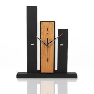 Kreative Feder Designer-Standuhr „Brown Stairs“ aus Holz – Schwarze Tischuhr in modernem Look ohne Ticken (Brown Stairs, leises Funkuhrwerk)
