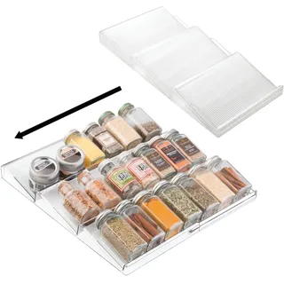 mDesign Gewürzregal mit 3 Etagen (2 Stück) - ausziehbare Gewürzbox aus PVC für die Küchenschublade - Schubladen-Organizer für Gewürze, Gewürze, Kräuter, etc. - transparent