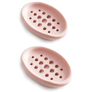 SEIWEI Seifenschale, rosa Seifenhalter, Silikon, Abfluss, Kleidung, Bürste, Seifenschale für Badezimmer, Küche, Arbeitsplatte, Reisen, 2 Stück