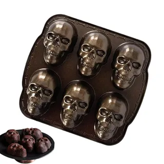 Totenkopf-Backformen, 6-Mulden-Totenkopf-Backform aus Aluminiumlegierung, 3D-Halloween-Formen für Schokoladenkuchen, Dessert, Süßigkeiten, Gebäck