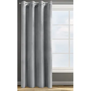 Eurofirany ROSA Vorhang Samt Velvet Ösen -1 STK. Weich Edel Gardine 200g/m2 Elegant Glatt Einfarbig Flauschig Modern Klassisch Wohnzimmer Schlafzimmer, 140x250 cm, Silber