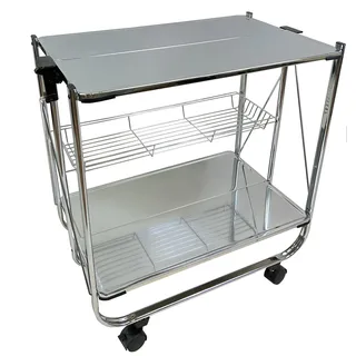abc HOME | Servierwagen Klappbar Verchromt 70cm Hoch – Mobiler Küchenwagen mit Rollen – Platzsparende Dinette faltbar – Beistellwagen mit 3 Etagen