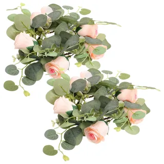 Milisten 2 Stücke Kerzenringe Rose Eukalyptus Kerzenkranz Frühlingskranz Kerzen Kranz Ringe Dekokranz Weidenkranz Hochzeit Kerzenhalter für Stumpenkerzen Stabkerzen Landhaus Deko