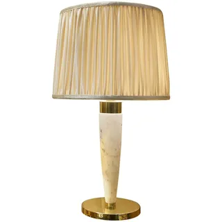 Casa Padrino Luxus Tischleuchte Beige / Gold / Taupe Ø 50 x H. 55 cm - Edle Tischlampe mit hochwertigem Estremoz Marmor - Hotel Kollektion - Luxus Qualität - Made in Italy