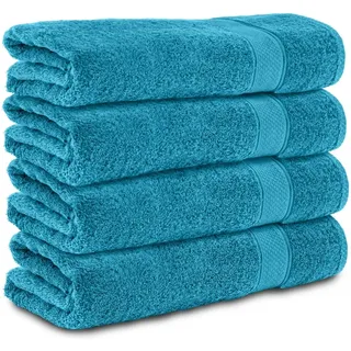 Komfortec 4er Handtücher Set 50x100 cm aus 100% Baumwolle | Frottee, Weich und Saugstark, Ideal für Bad und Gäste, Türkis