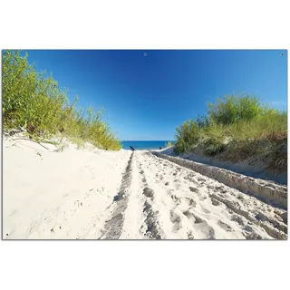 Wallario Outdoor-Poster für Garten oder Balkon Auf dem Sandweg zum Strand - Blauer Himmel über dem Meer, Motivbanner Größe: ca. 60 x 90 cm, Outdoor-Bild