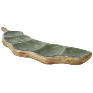 Decoris Dekoteller Bohnenform Holz 50cm - Dekoschale Dekotablett Holzteller Holztablett Wohndeko Küche Tischdeko Holzdeko Natur Braun Grün