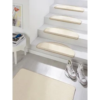 Hanse Home Stufenmatten Fancy – Treppen-Teppich Treppenmatten Selbstklebend Sicherheit Stufenteppich halbrund für Treppenstufen – Beige, ca. 23x65cm 15 Stück