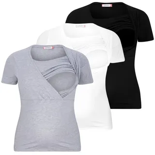 M.M.C. Stillshirt Stillmode Umstandsshirt 3er Set Umstandsmode (3-tlg) Schwangerschaftsshirt bunt|grau|schwarz M