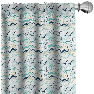 Abakuhaus Gardine Vorhang für Wohnzimmer Schlafzimmer Dekor, Microfaser, Maritim Horizontale Linien Seagulls grün 150 cm x 245 cm