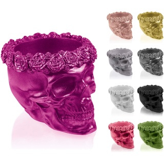 CONCRETTE Blumentopf aus Beton Skull Flowers | Ø 11 cm | Pink Metallic | Zement-Pflanzkübel | Handgefertigt in der EU