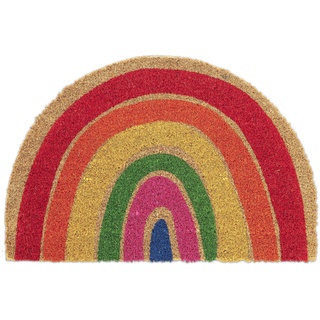 Relaxdays Fußmatte Kokos, halbrund, 40x60 cm, Türvorleger Regenbogen, innen & außen, rutschfest, wetterfest, Mehrfarbig