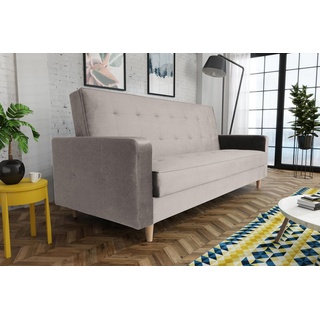 Beautysofa Schlafsofa Bamako, Sofa mit Schlaffunktion und Bettkasten, Polstersofa im skandinavischen Stil, Couch mit Holzbeine beige
