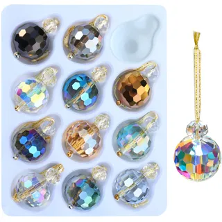 12 Stück Bunte Kristallglas-Weihnachtskugeln, 2,2 cm, Mini-Prismen-Kugel, Weihnachtsbaumschmuck, hängende Kristallornamente, Abstand für Weihnachten, Hochzeit, Party, Heimdekoration (Mehrfarbig)