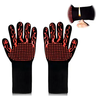 Ofenhandschuhe, feuerfeste Grillhandschuhe, schnittfeste Handschuhe, 800 °C, hitzebeständige Handschuhe, rutschfeste Silikon-Ofenhandschuhe, Küchensichere Kochhandschuhe für Ofenhandschuhe, Grillen,
