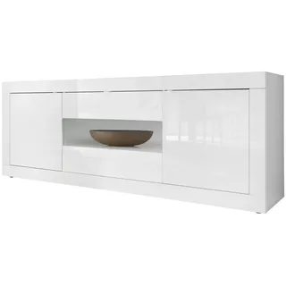 Home affaire Sideboard Basic Breite 240 cm, Kommode 2 Türen, 2 Schubkästen, Anrichte, Weiss HochglanzLack, Metallgriff, moderne Rahmenoptik, viel Stauraum weiß