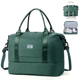 TANTOMI Reisetasche Handgepäck,Sporttasche Damen,46x23x32 cm,Handgepäck Tasche Weekender Bag wasserdichte Duffle Bag Trainingstasche Kliniktasche Geburt Geeignet Urlaub Camping Helles Dunkelgrün