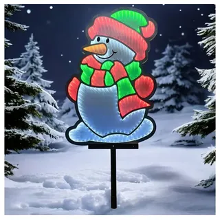 FHS International Schneemann LED Kunststoff 40 cm Erdspieß IP44 6/18 h Timer weiß