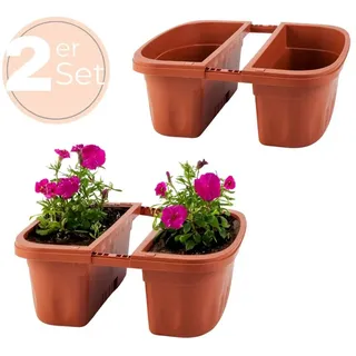 GarPet 2x Blumenkasten Balkongeländer Beidseitig Balkon Blumenkasten Doppelseitig Balkonkasten mit Halterung Geländerkasten mit Wasserspeicher Teracotta 50