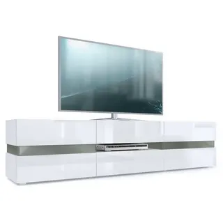 Vladon Lowboard Flow (TV-Kommode mit Ambient Light Verglasung, mit 2 Türen, 1 Schublade und 1 Klappe), Weiß matt/Weiß Hochglanz (177 x 45 x 39 cm) weiß