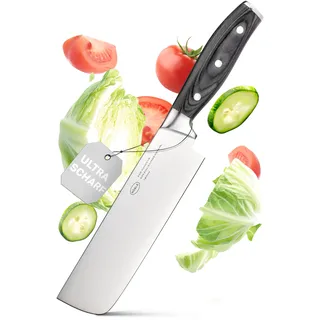 RÖSLE Nakiri Messer WOLFGREY 18 cm, japanisches Küchenmesser für Gemüse | Gerade Klinge aus rostfreiem X50CrMoV15-Stahl, extra scharf, Pakkaholzgriff mit Fingerschutz, ideal für Sushi und Kräuter