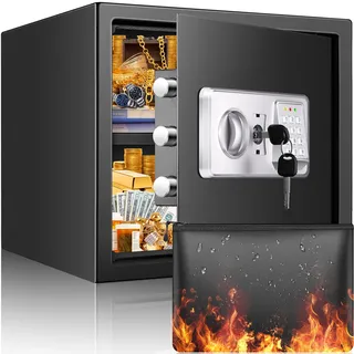 mejasg 35L Safe Tresor Feuerfest mit Feuerfester Wasserdichter Geldtasche, Digitaler Heimtresor mit Herausnehmbares Regal und Alarmanlage, Wandtresor Möbeltresor für Schmuck Bargeld Medikamente A4 Dokumente