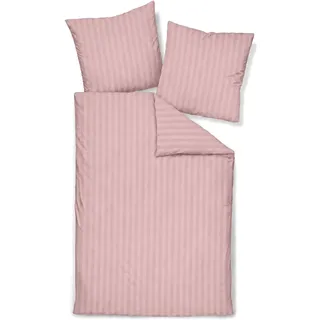 Traumschlaf Mako-Satin Bettwäsche Stripe – Edle Satin Bettgarnitur aus 100% Baumwolle, Glatte & glänzende Premiumqualität mit Ton-in-Ton Streifen – 2X Kissenbezug 40x40 cm, rosa