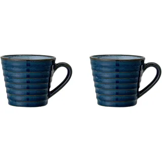 Bloomingville Tassen mit Henkel Reeza Retro Kaffeetasse Teetasse Vintage dickwandige Ø 9,5 x H 8,5 cm, blau, Keramik, 2er Set
